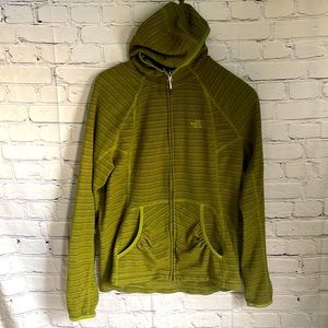 The North Face Olive Green striped Full Zip Fleece Hoodie Jacket Size L
